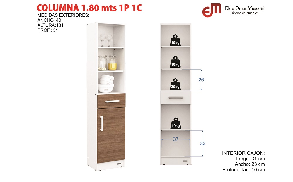 Columna 1,80 mts. – 1 Puerta / 1 Cajón "Dupuy" - Imagen 17